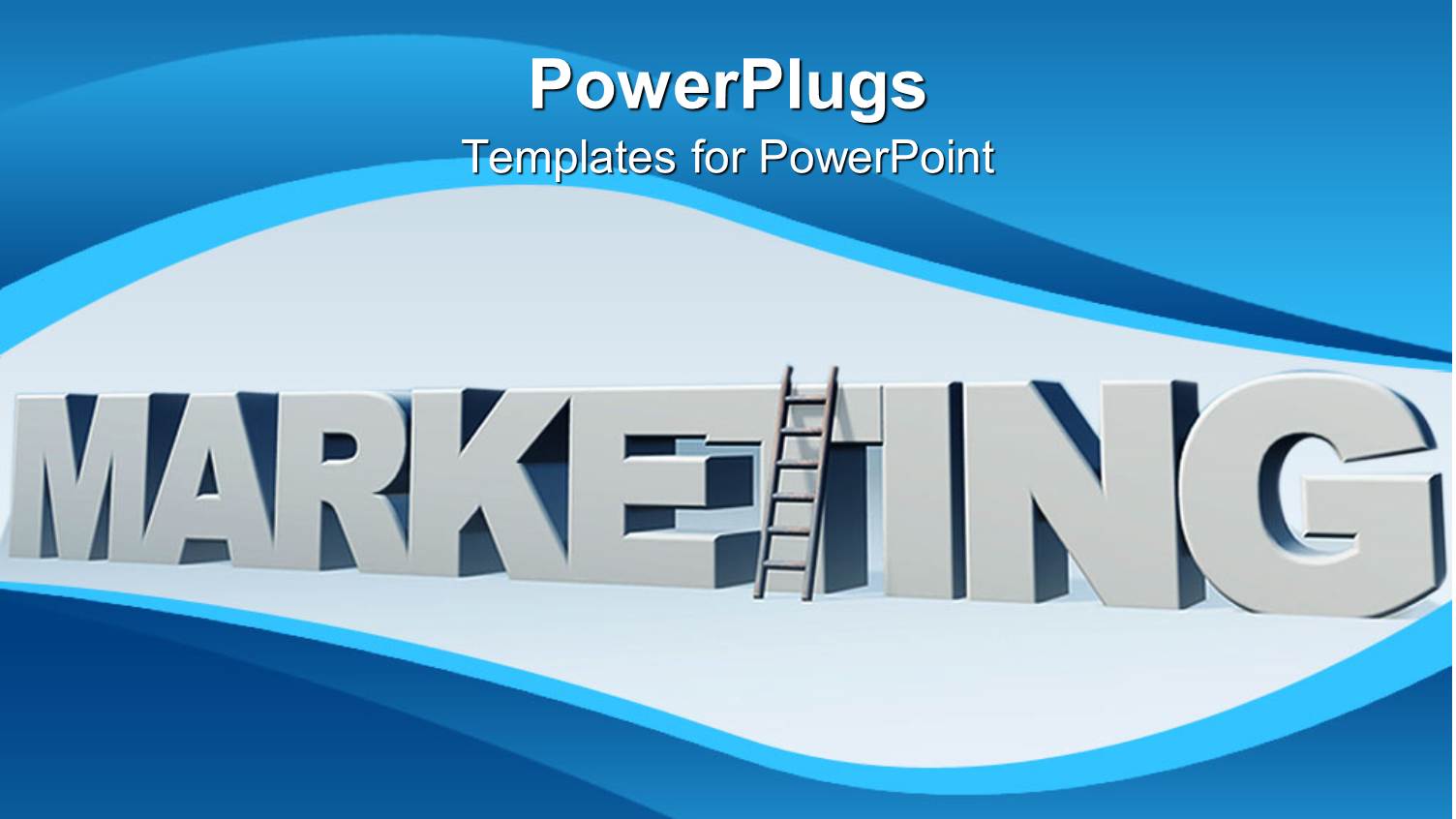 3D Gray Marketing Word with a Ladder Upheld on the T Letter in Marketing on Gray and Blue Background