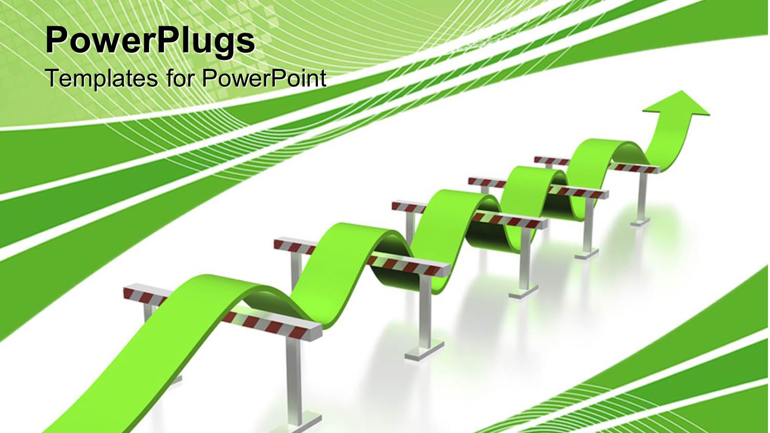 3D Green Arrow Going Over Multiple Obstacles to Achieve Success