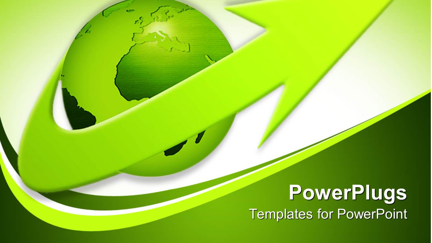 3D Green Globe with Dynamic Green Arrow Surrounding Planet Earth on Gradient Green Background