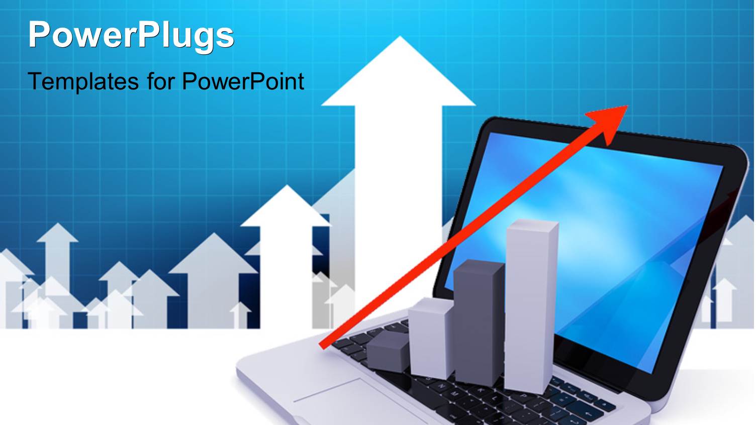 3D Growth Chart Sitting on Laptop with Red Arrow