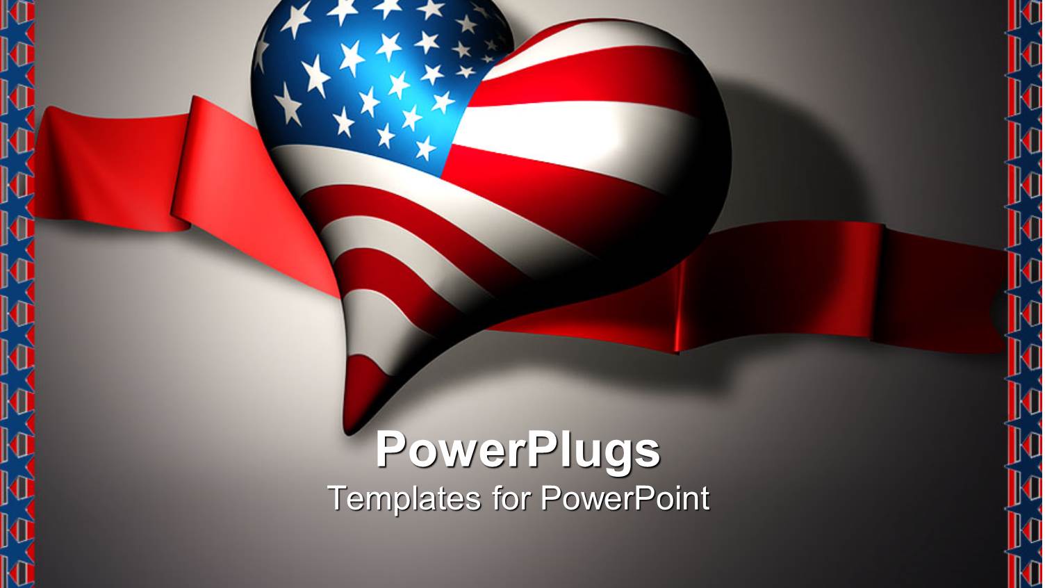 3D Heart with American Flag and Red Ribbon, Star and Stripe Border, USA, Patriotic