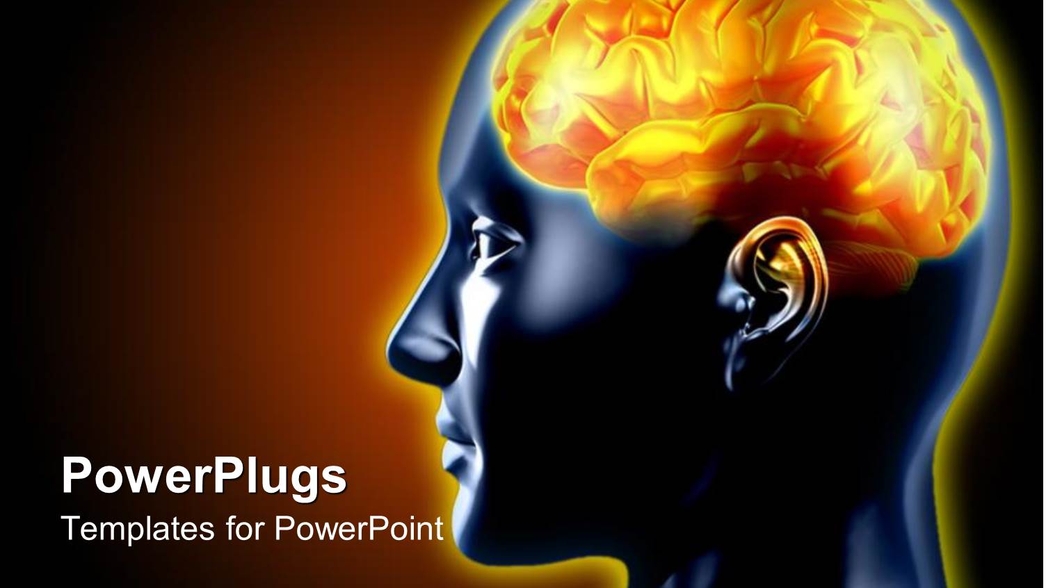 a 3D Human Brain in Yelow Color on a Black Background