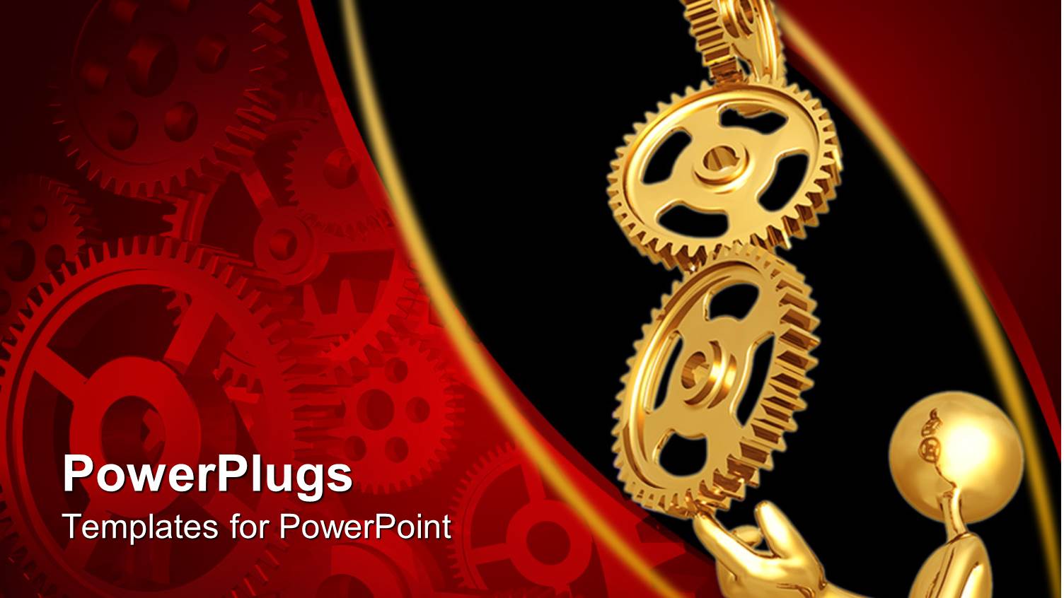 a 3D Human Character Holding Up Three Gold Gears