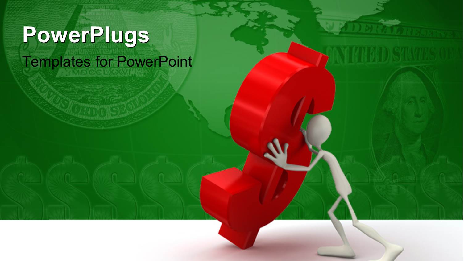 a 3D Human Character Pushing a large Dollar Symbol