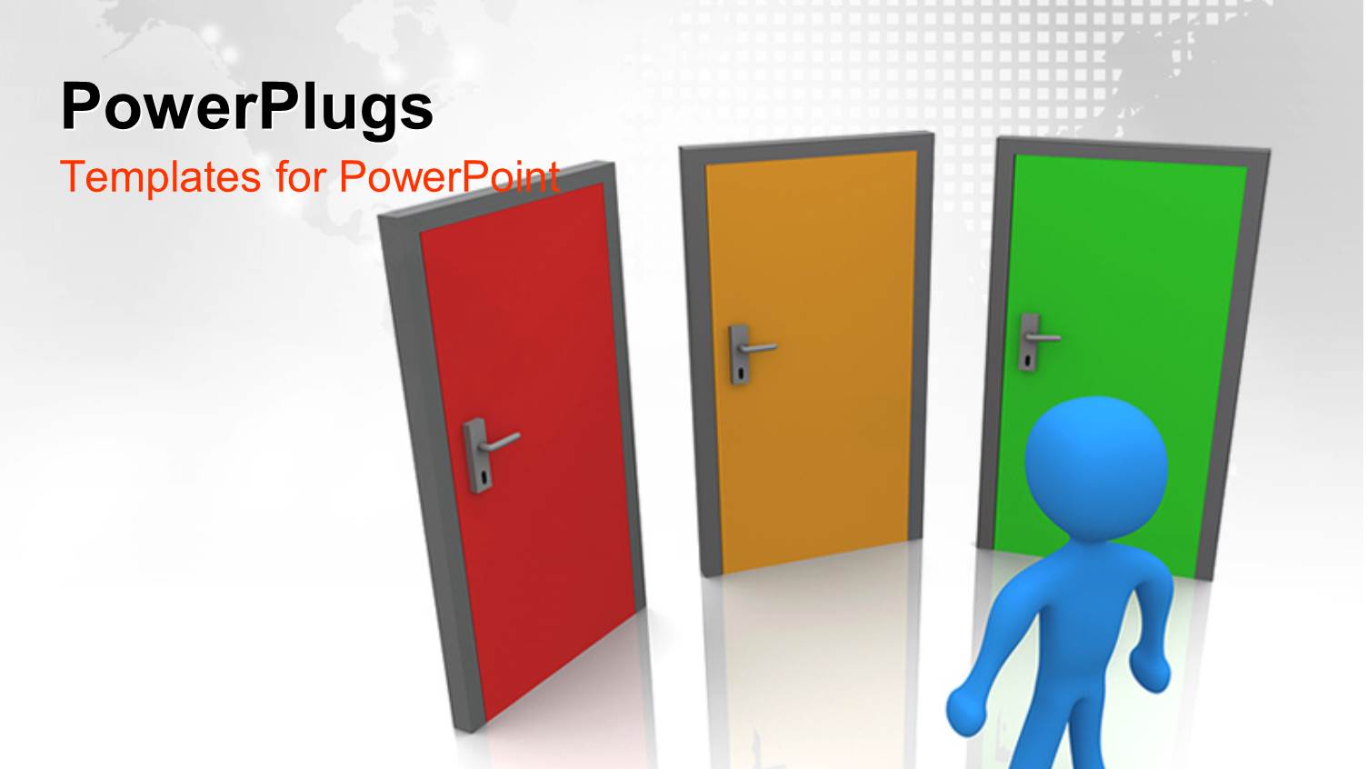 a 3D Human Character Standing in Front of Three Doors