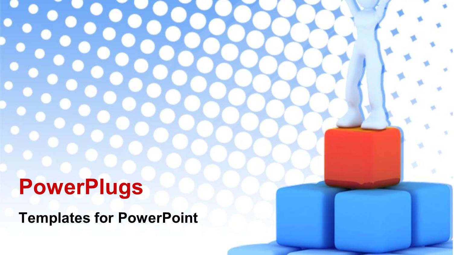 a 3D Human Character Standing on a Pyramid of Blue and Red Cubes