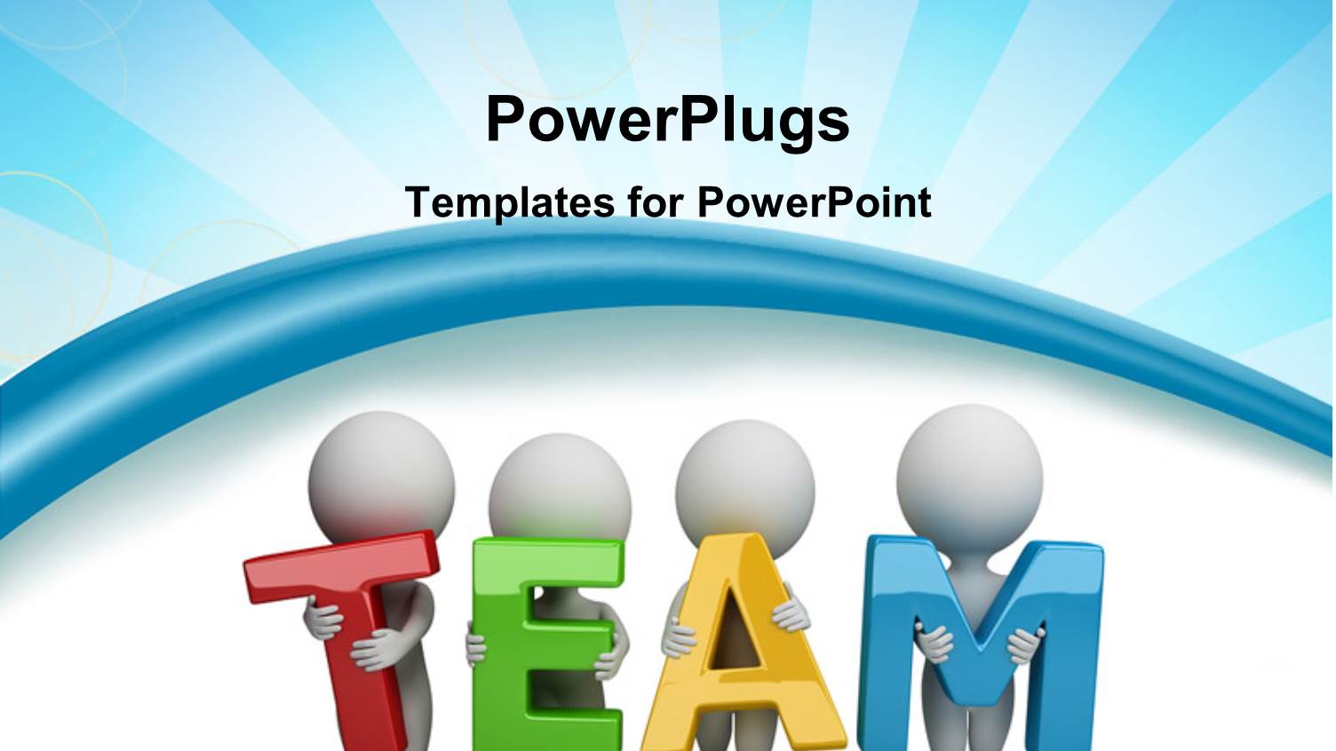 3D Human Characters Holding Hands in the Word Team with Rays in the Background