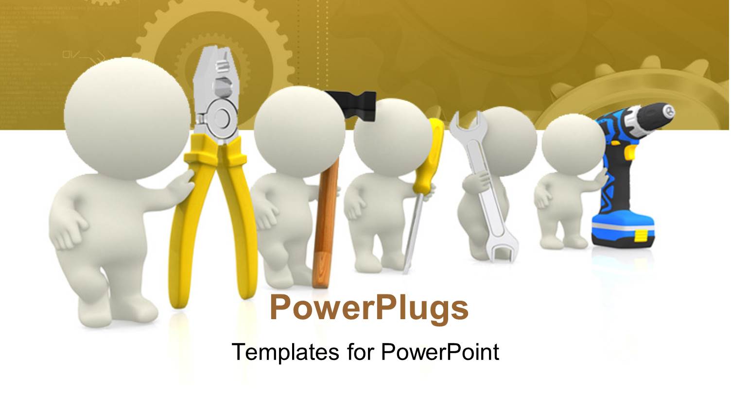 3D Human Characters Holding Mechanical Tools and Engineering Theme in Background