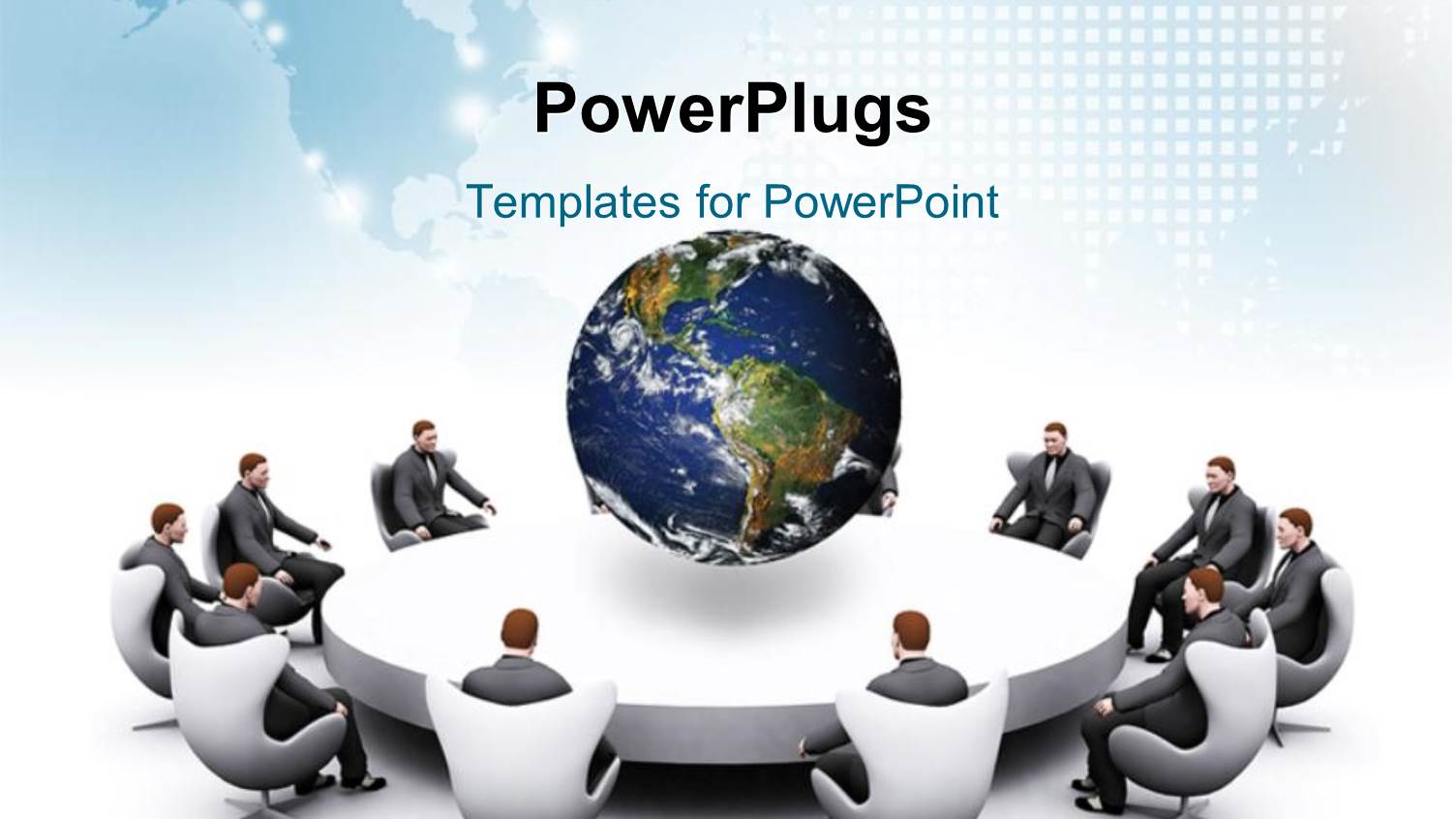 3D Human Characters Sitting Round a Table with an Earth Globe