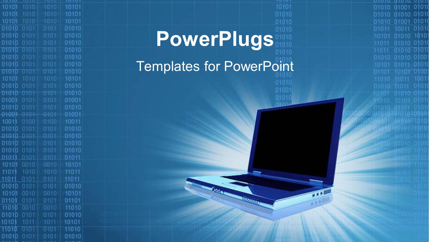 3D Laptop Computer with Lines of Binary Codes on Blue Background