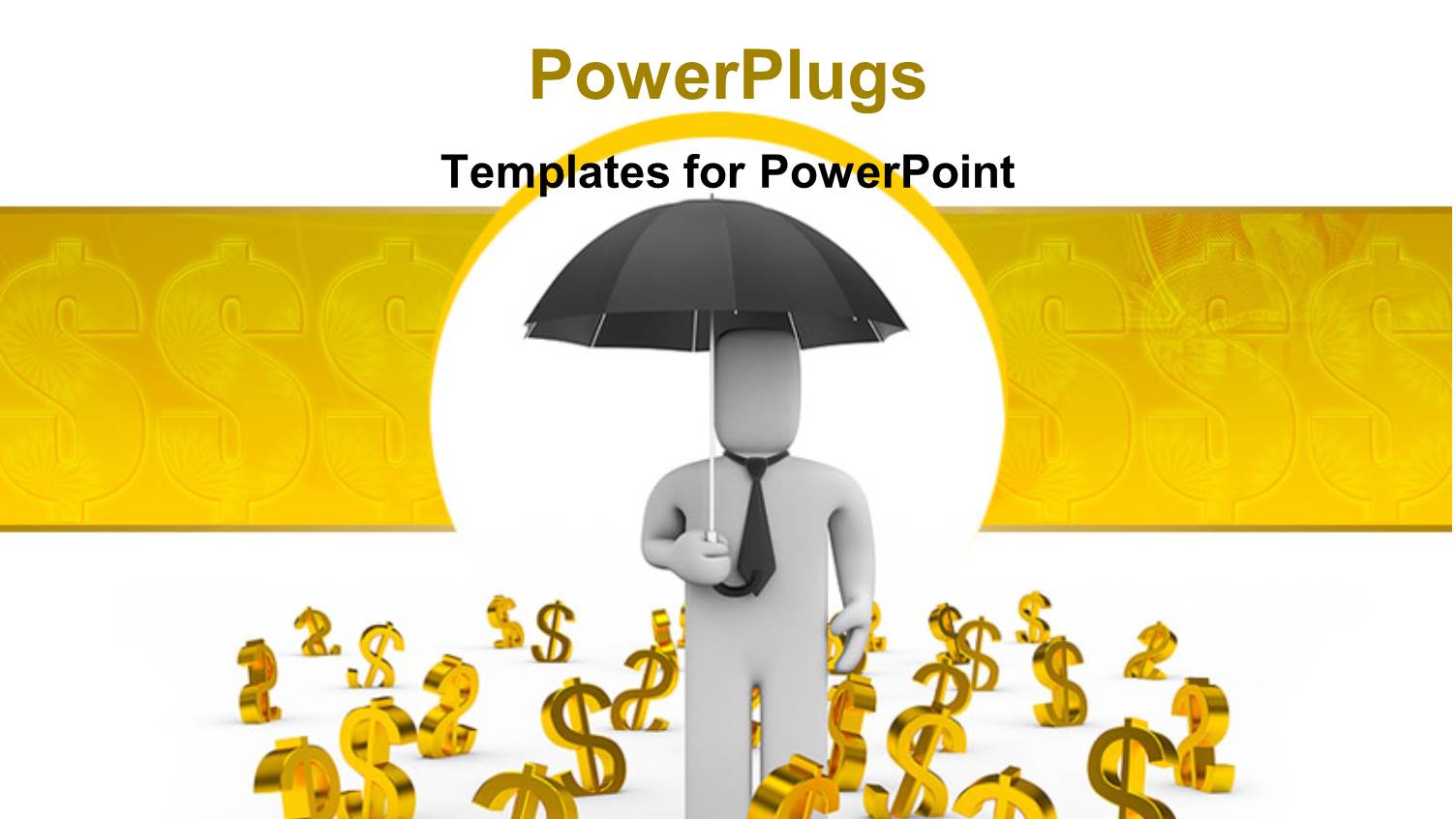 3D Man Carrying Umbrella with Gold Dollar Signs on Floor 