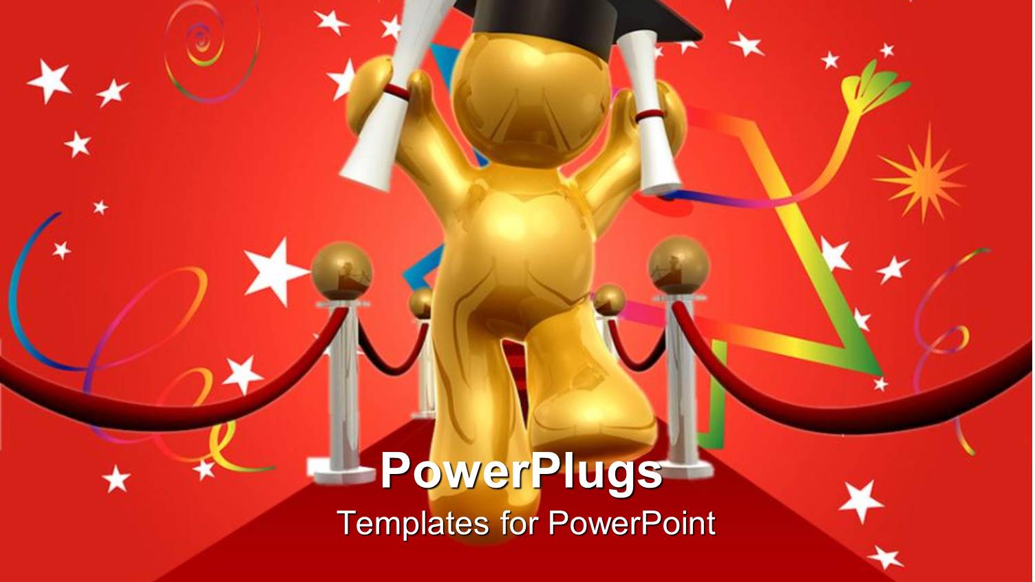 3D Man Celebrating Graduation Day, Cool Starry Red Background