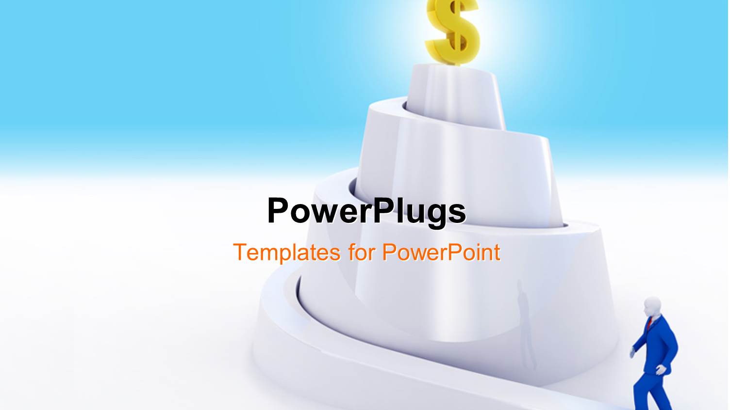 3D Man Climbing Spiral Hill to Yellow Dollar Symbol on Top 