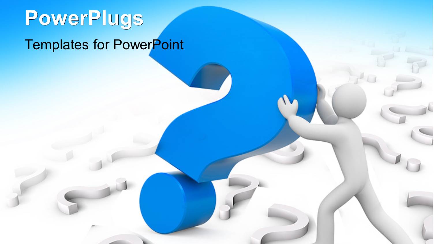 3D Man Holding Up large Blue Question Mark Symbol