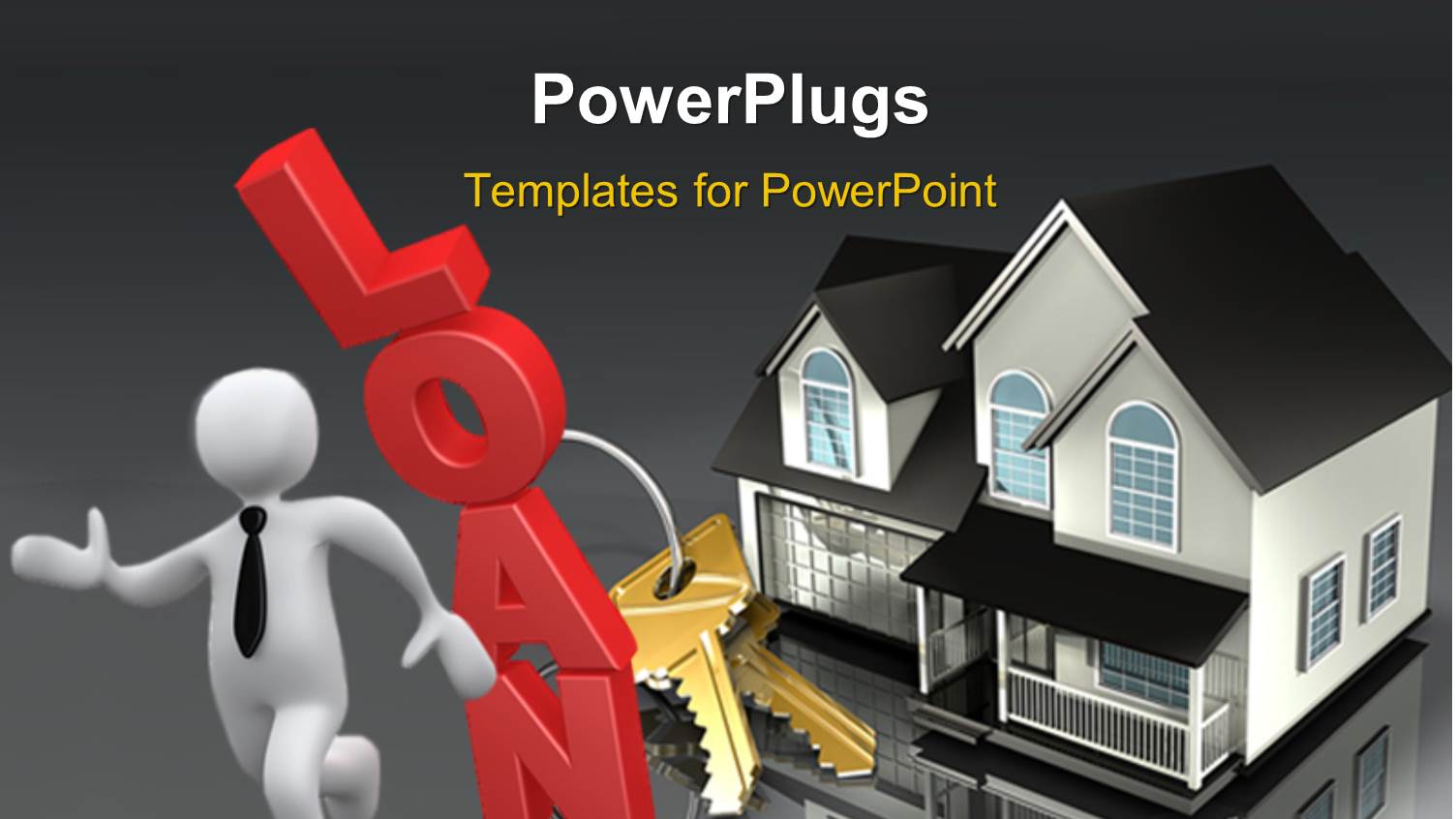 3D Man with House and Set of Keys Constructed from Loan 