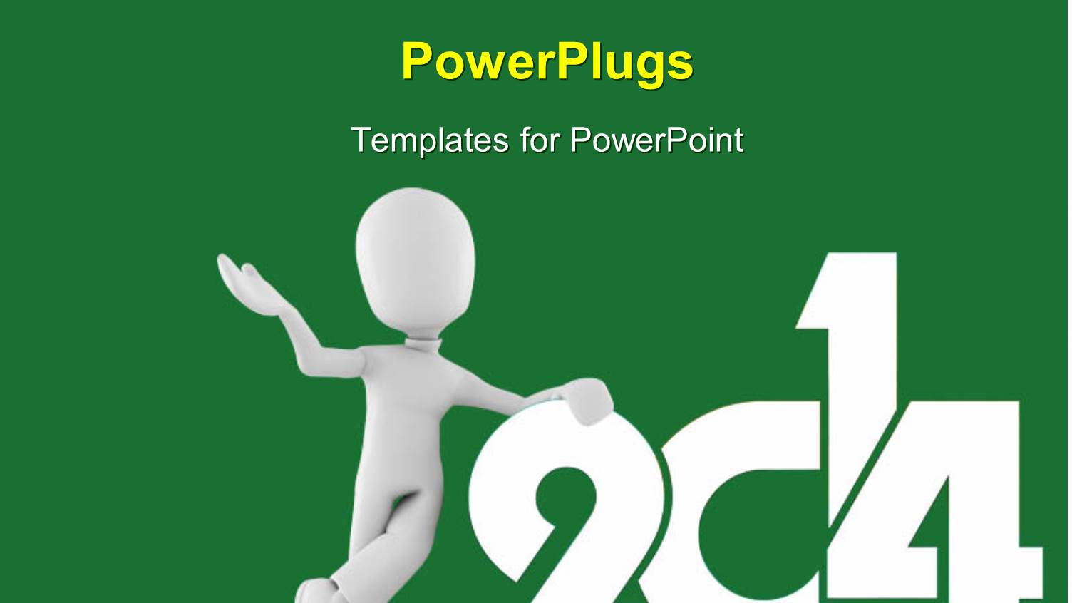 3D Man Lean Against Year 2014 on Solid Green Background