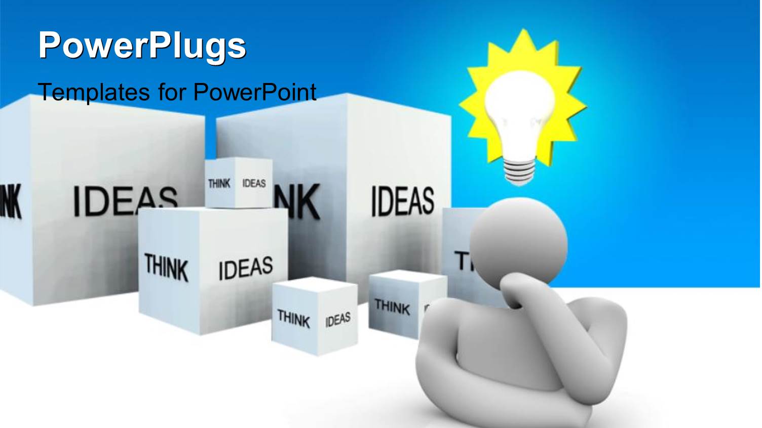 3D Man with Light Bulb and Cubes with Text IDEAS