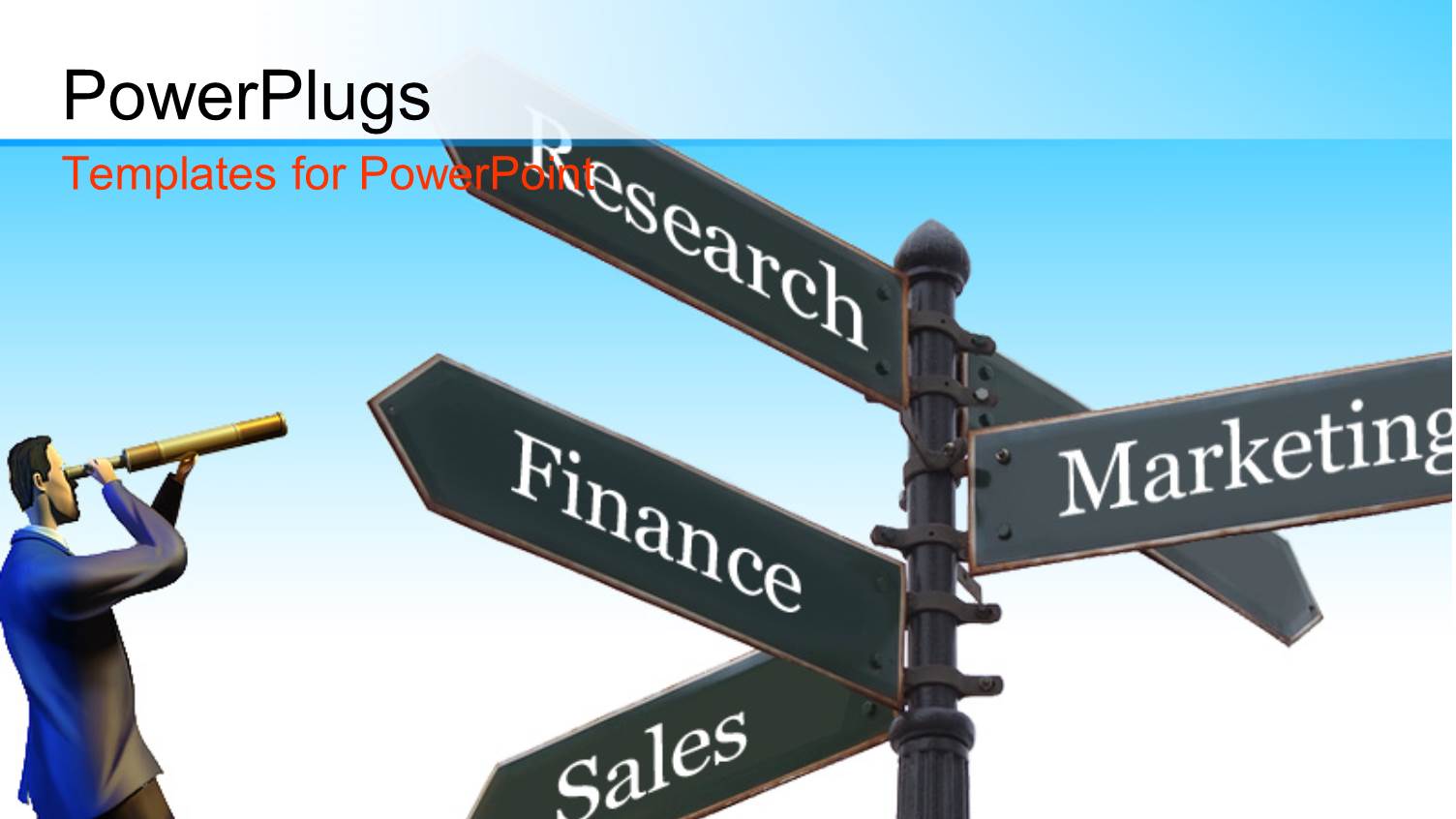 3D Man Looking Through Focus Glass with Business Related Signpost