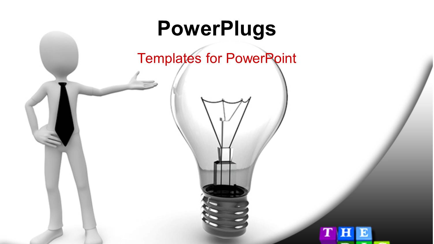 3D Man Pointing to Light Bulb with Colored Tiles and Letters