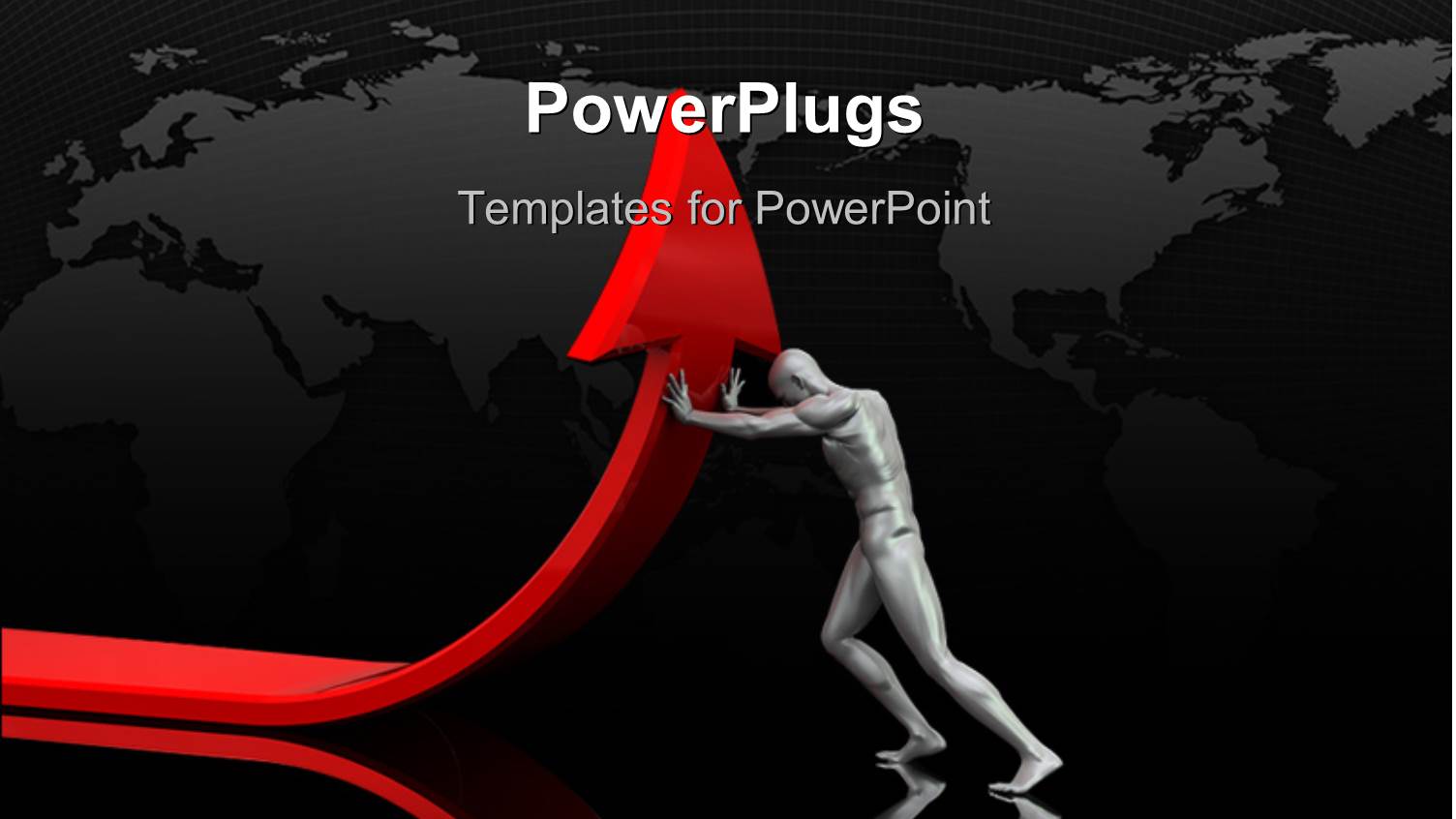 3D Man Pushing Red Arrow Upward with World Map