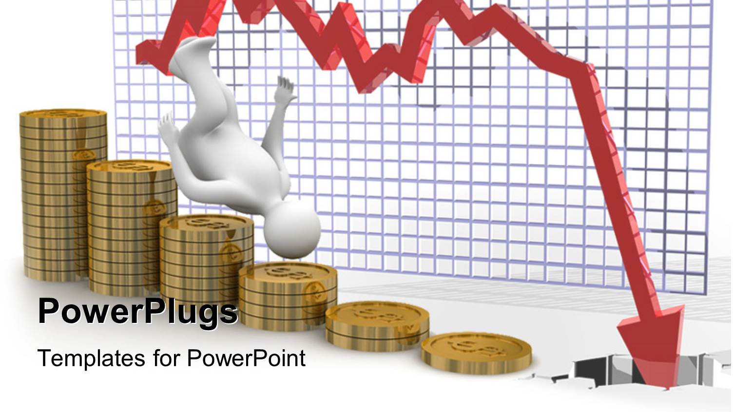 3D Man Rolling Down Chart of Gold Coin Depicting Financial Crisis 
