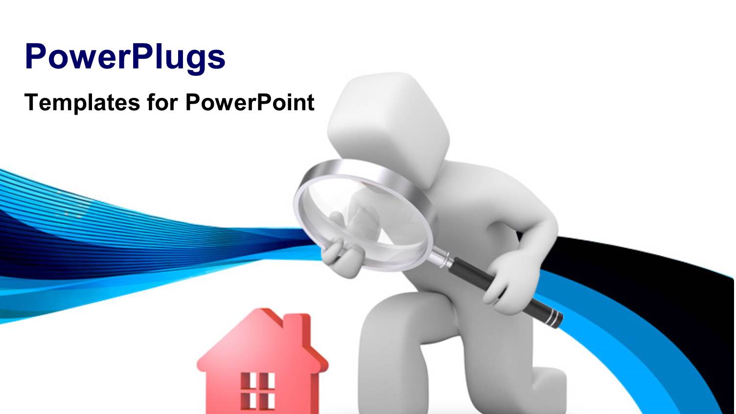 3D Man Searches Through House with Magnifying Glass on White Background