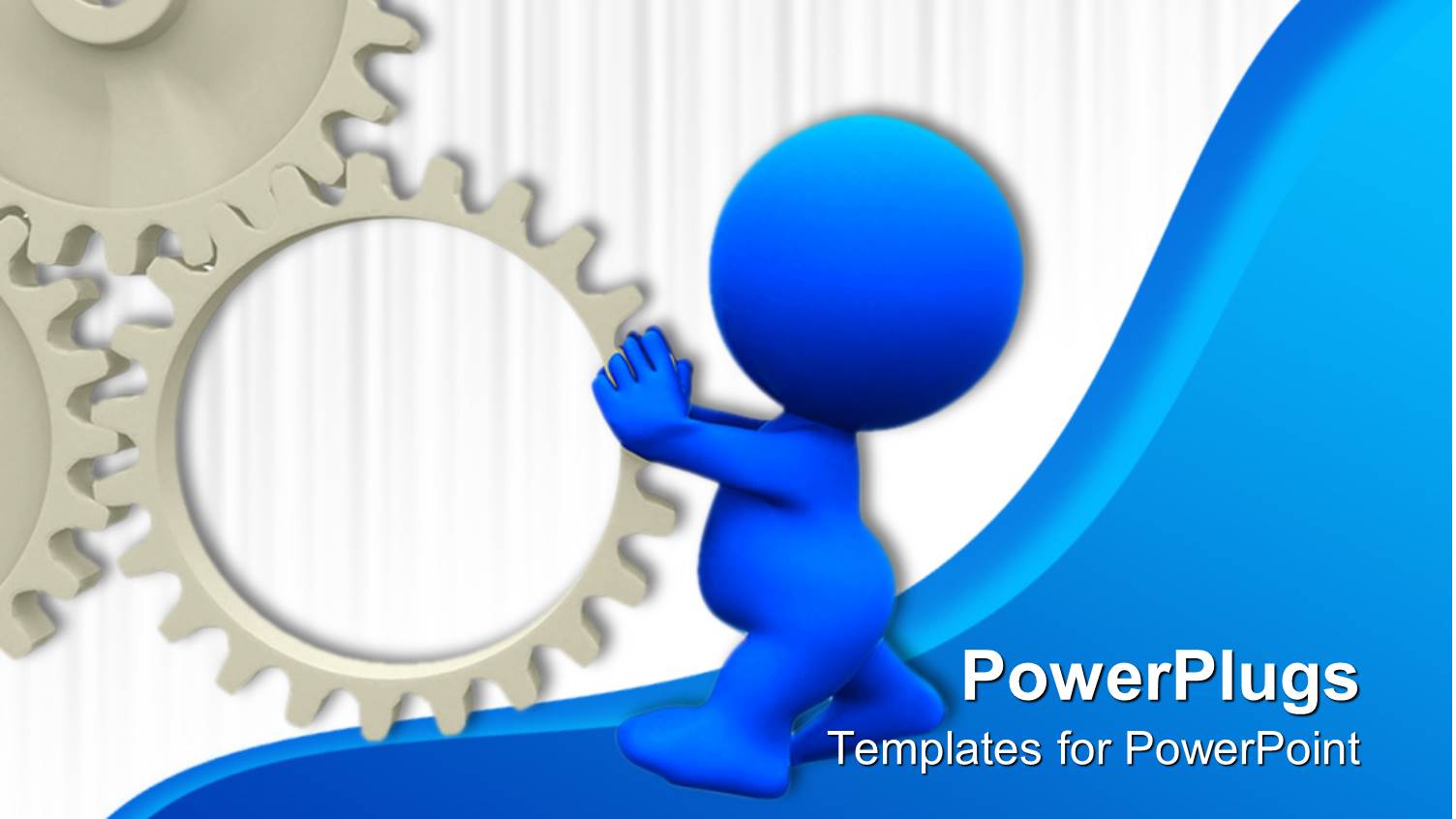 3D Man Spinning a Gear on Blue and White Background