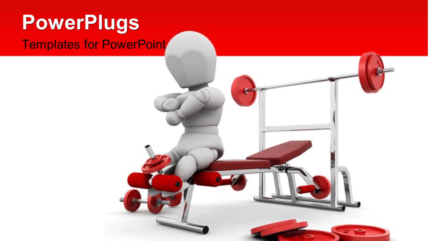 3D Man with Weight Lifting Equipments and Dumbbells on Red