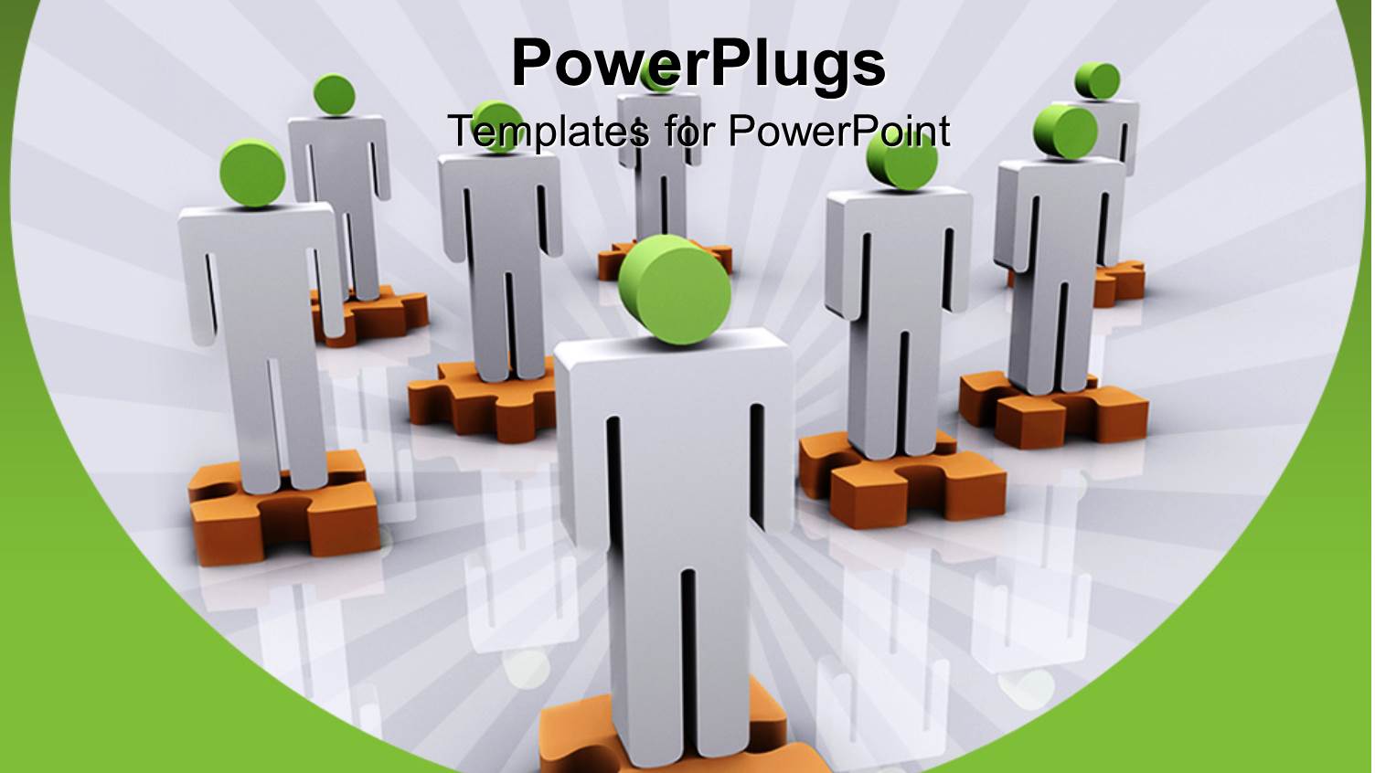 3D Men with Green Heads Standing on Jigsaw Puzzle Pieces 