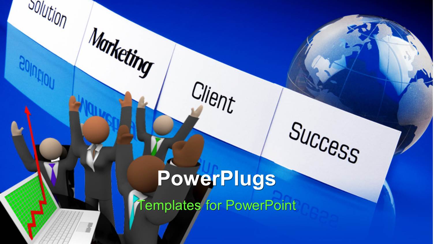 3D Men with Laptop Showing Financial Chart Indicating Success and Globe