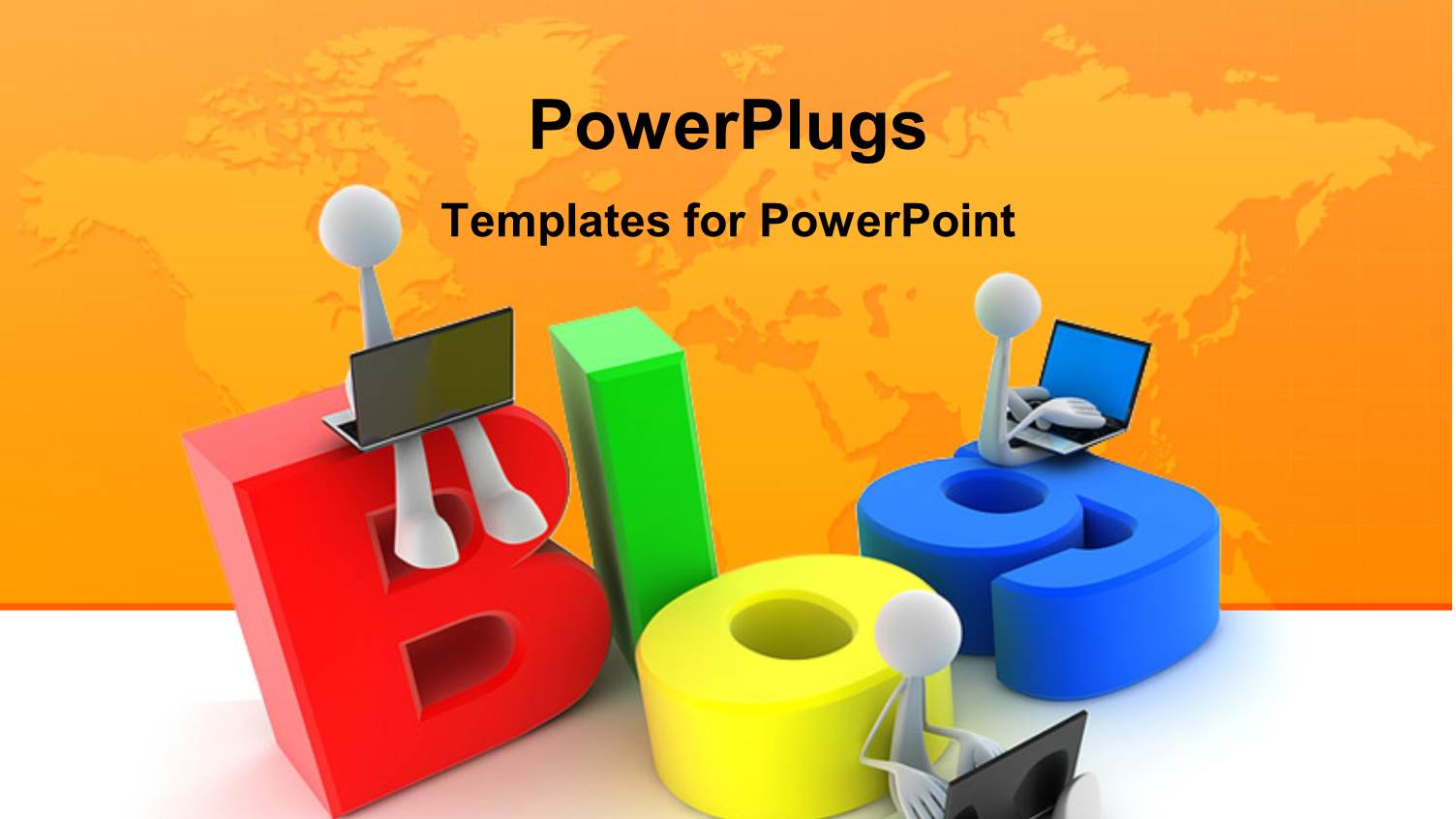 3D Men with Laptops Sit on Colored Letters Forming BLOG