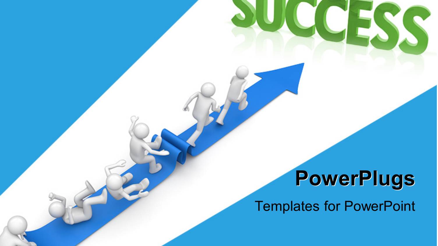 3D Men Running Towards Success on Blue Arrow