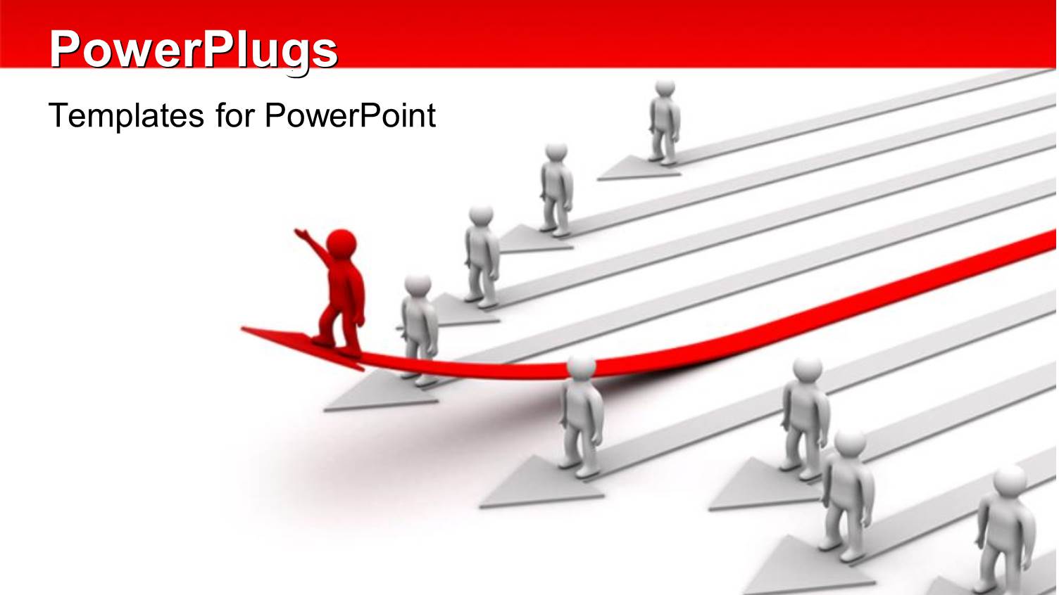 3D Men Standing on Arrows with Distinct Red Man on Elevated Red Arrow 