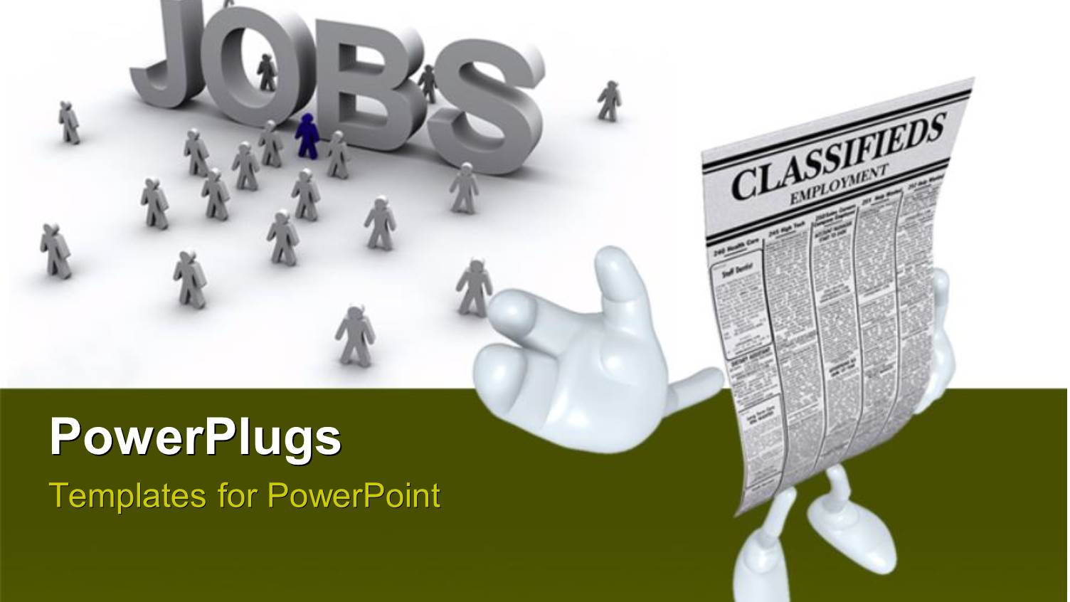 3D Job Seekers on White Background with CLASSIFIEDS Employment Character 