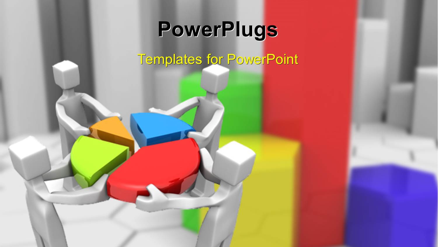 3D Men Working as Team Putting Colorful Pie Chart Pieces Together 