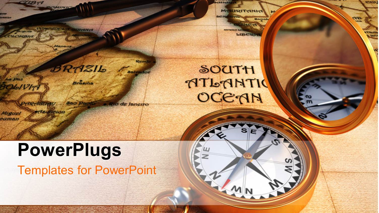 3D Old Compass on Antique Map