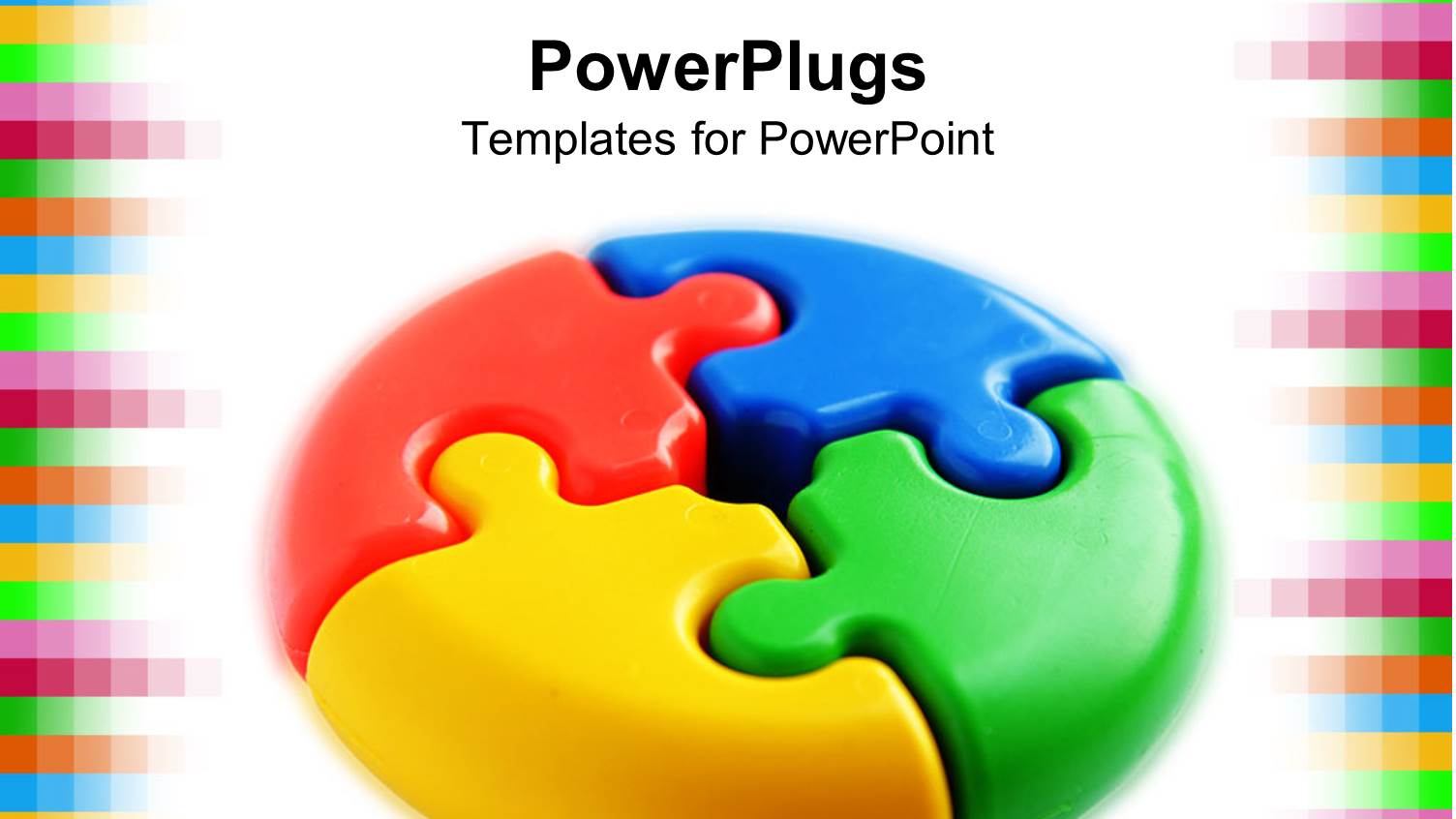 3D Puzzle Pie Chart with Red, Blue, Yellow and Green Pieces, Pixel Border
