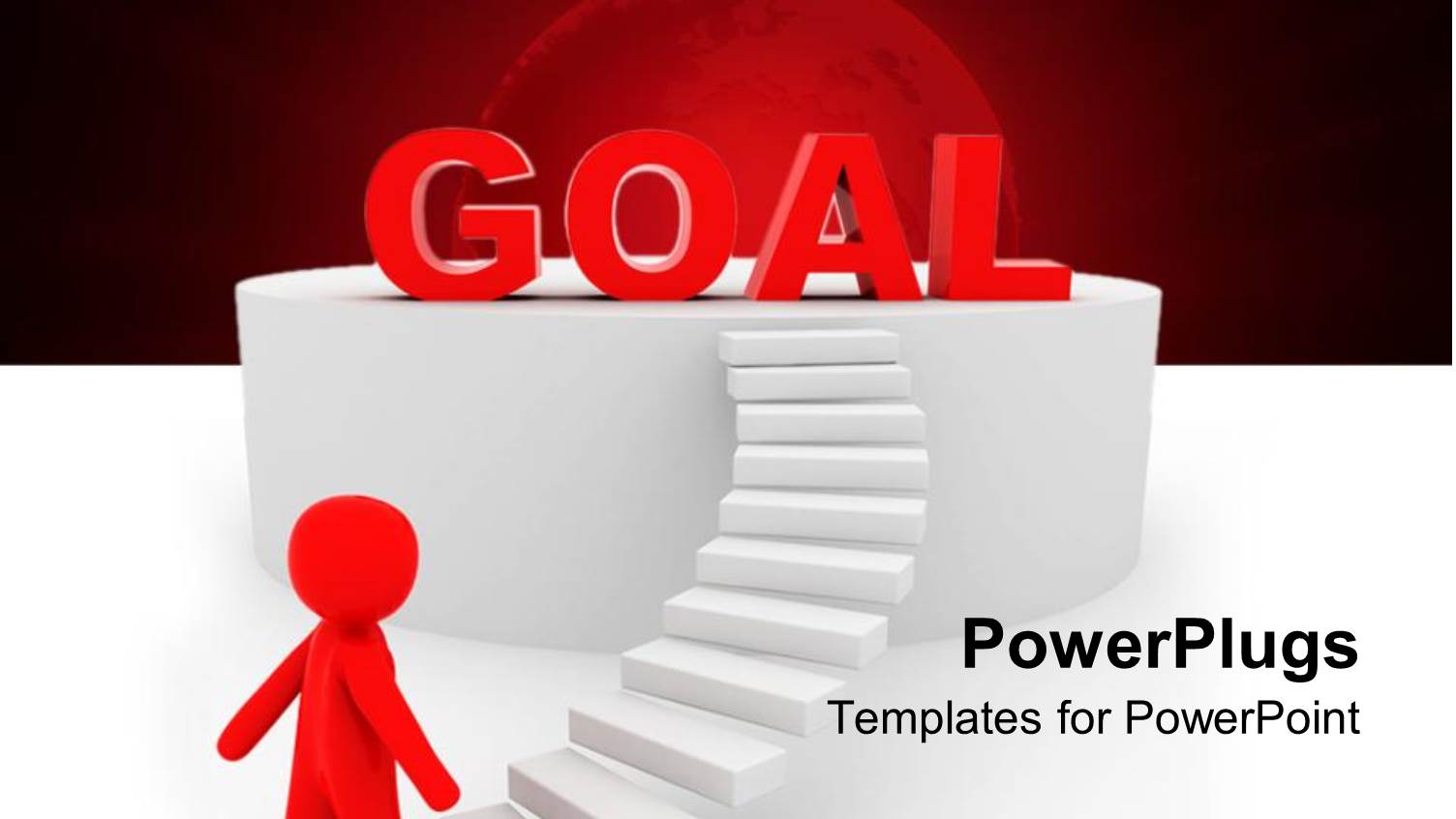 3D Red Figure Heading to Stairway Leading to Red Goal Word