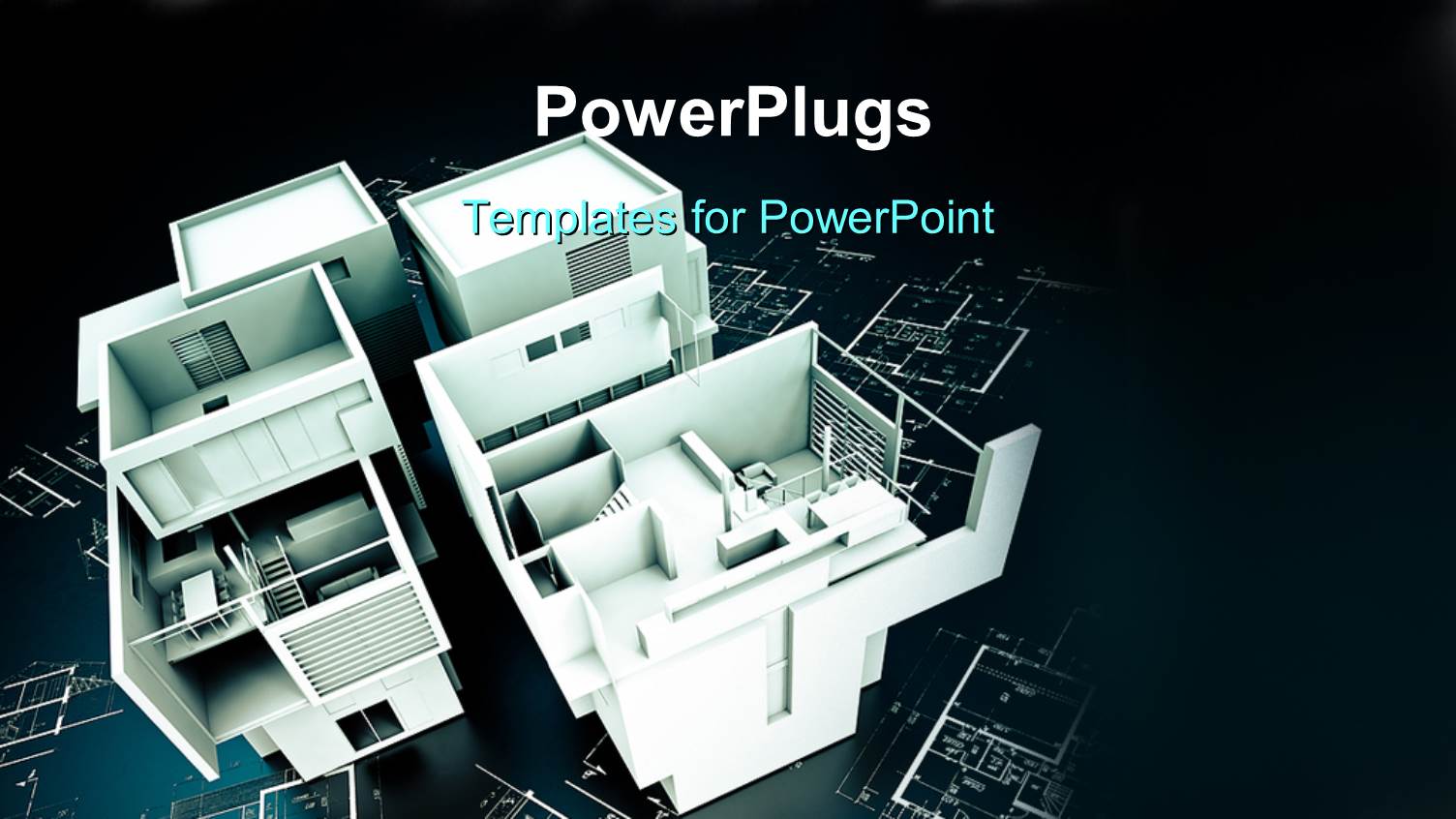 3D Representation of Contemporary Building on Blueprints with Black Background