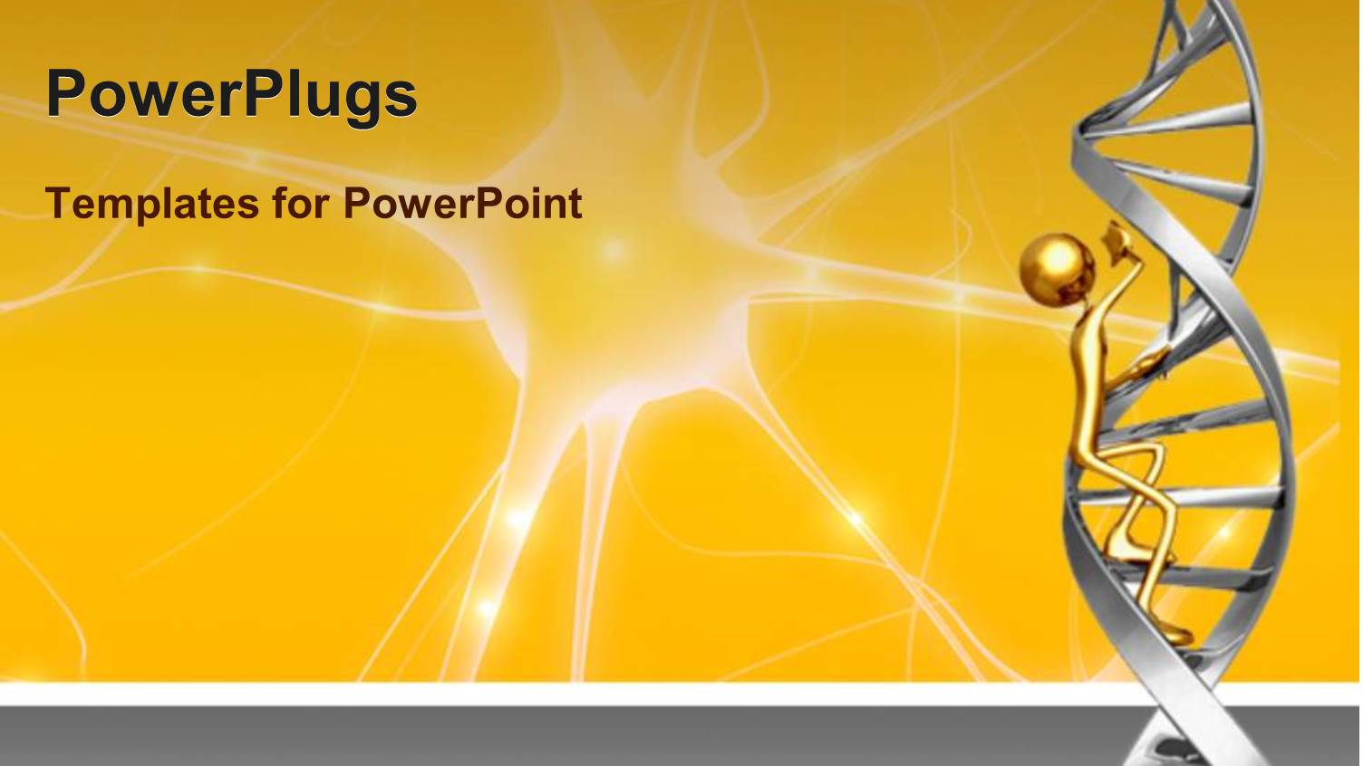 3D Representation of Golden Figure Climbing Up a DNA Strand with Neuron on Yellow Background