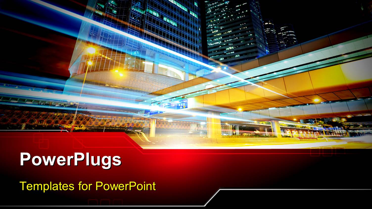 3D View of Traffic in City at Night with Buildings in Background