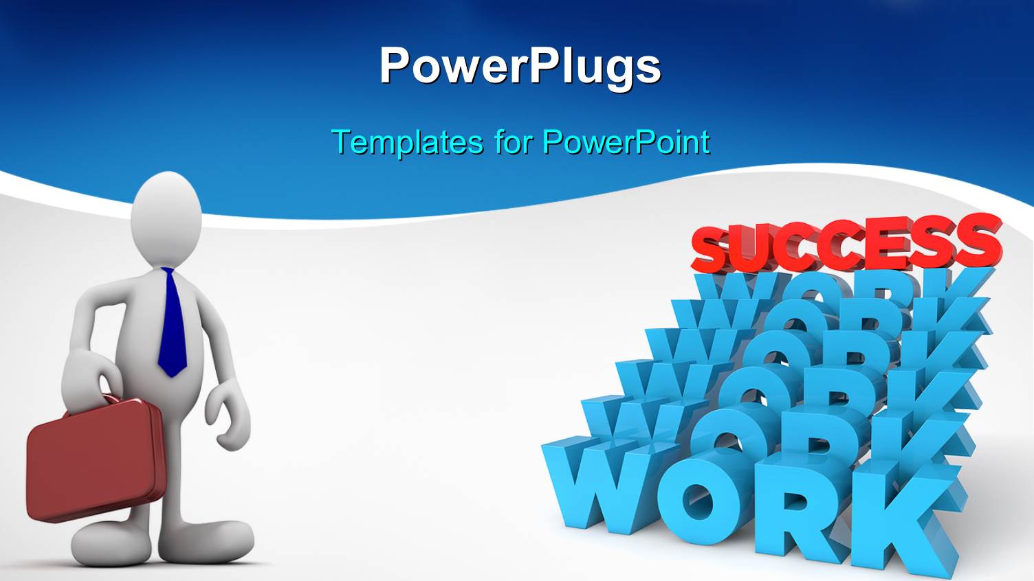 3D White Figure with Blue Tie and Brown Suitcase and Stairs Made of Blue Work Word with Red Success Word on Top of the