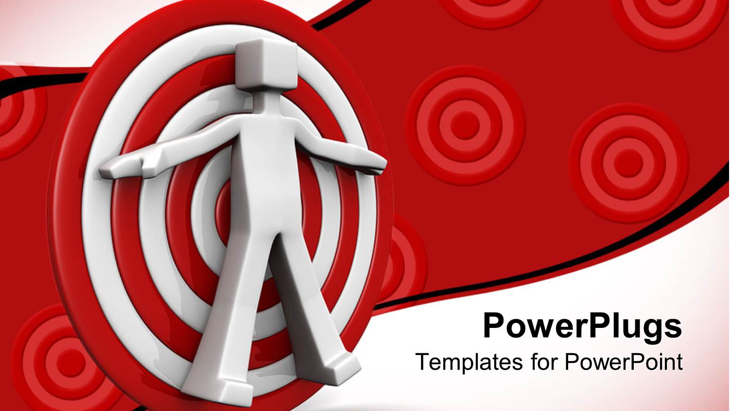 3D White Figure Standing Against White and Red Target with Targets on Red Background