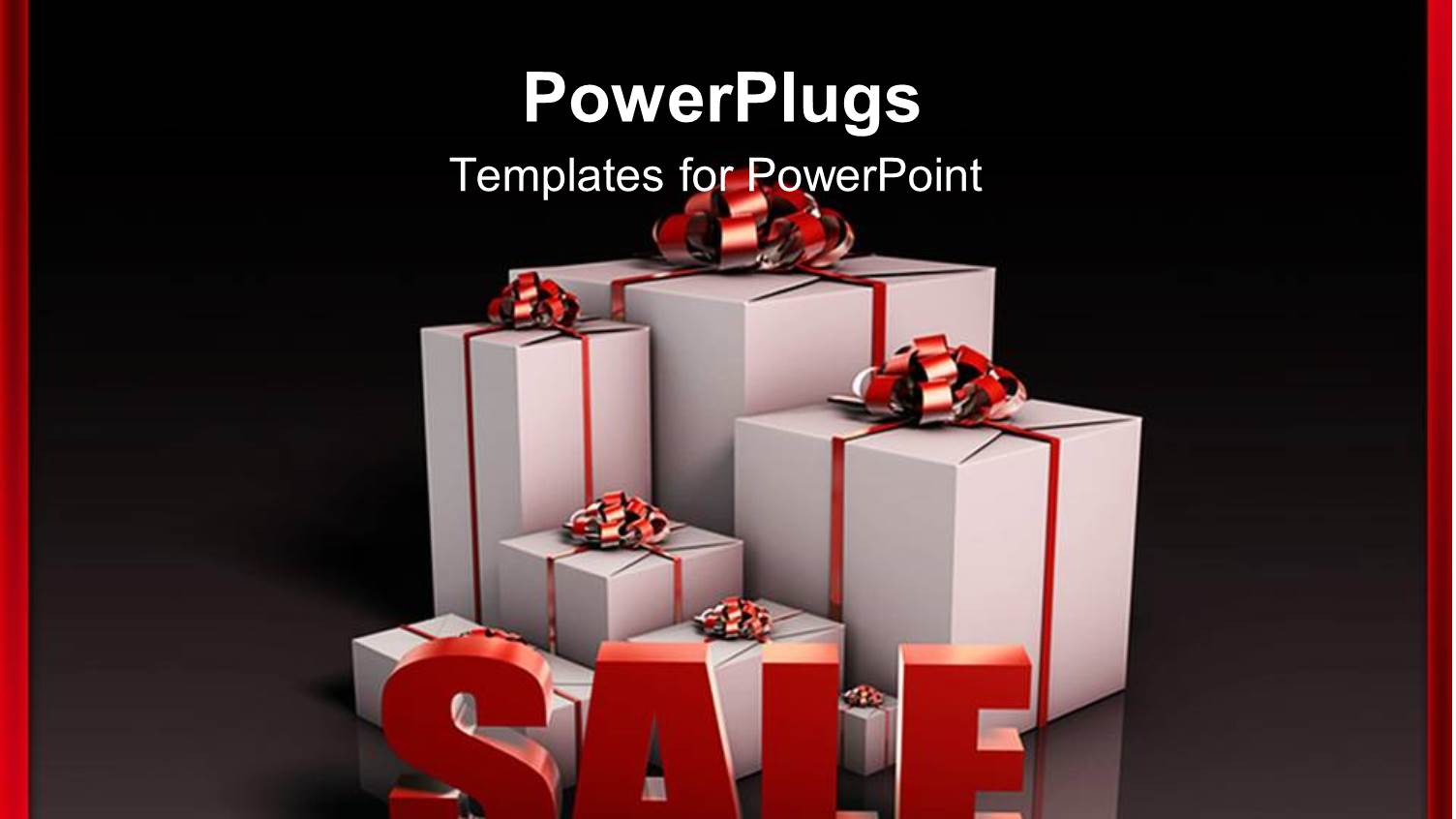 3D White Gift Boxes with Red Ribbons and large Sale Word in Front of Presents