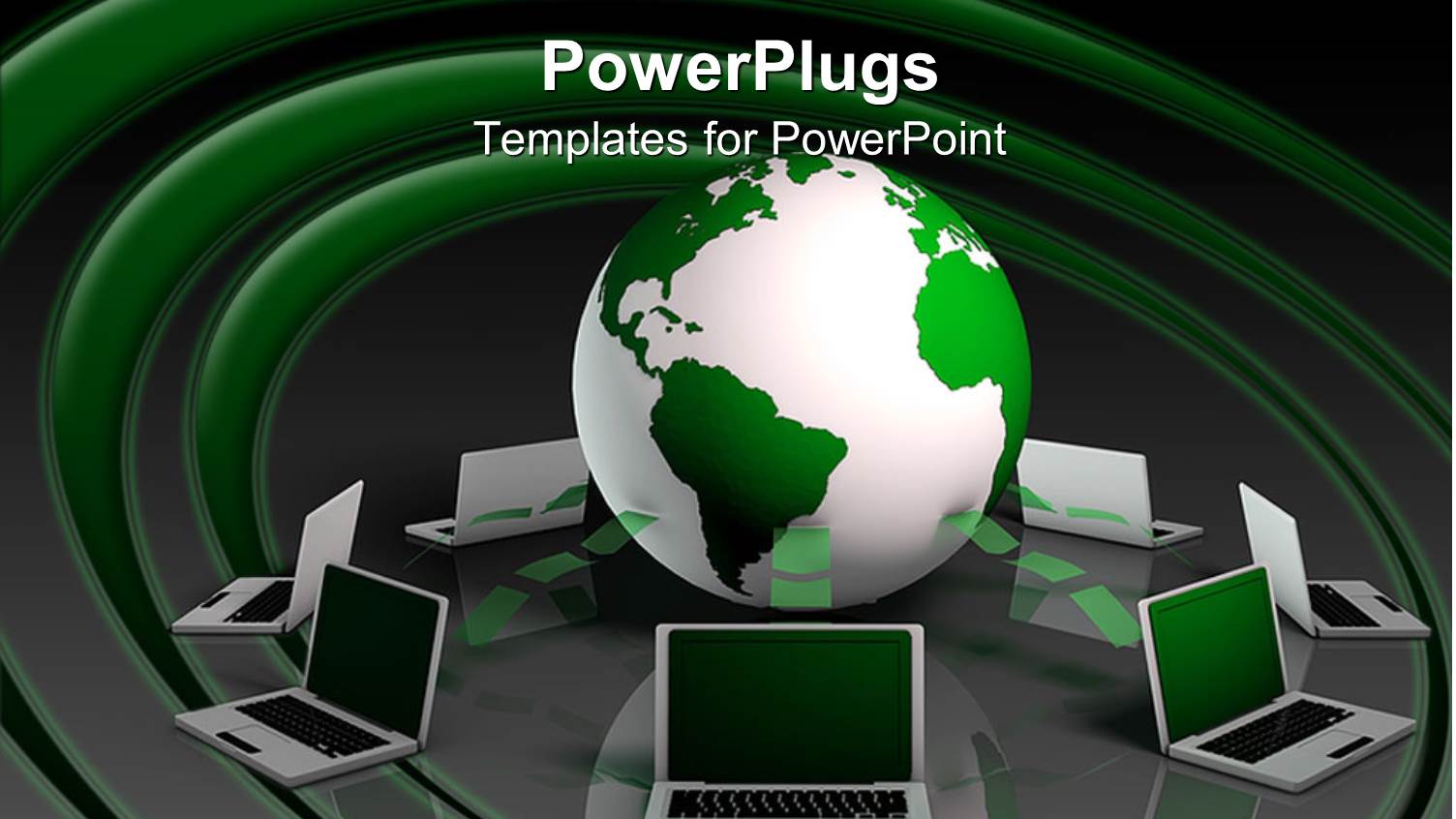 3D White and Green Globe, Planet Earth, Laptops Connected to Globe, Network and Communication, Internet Connection
