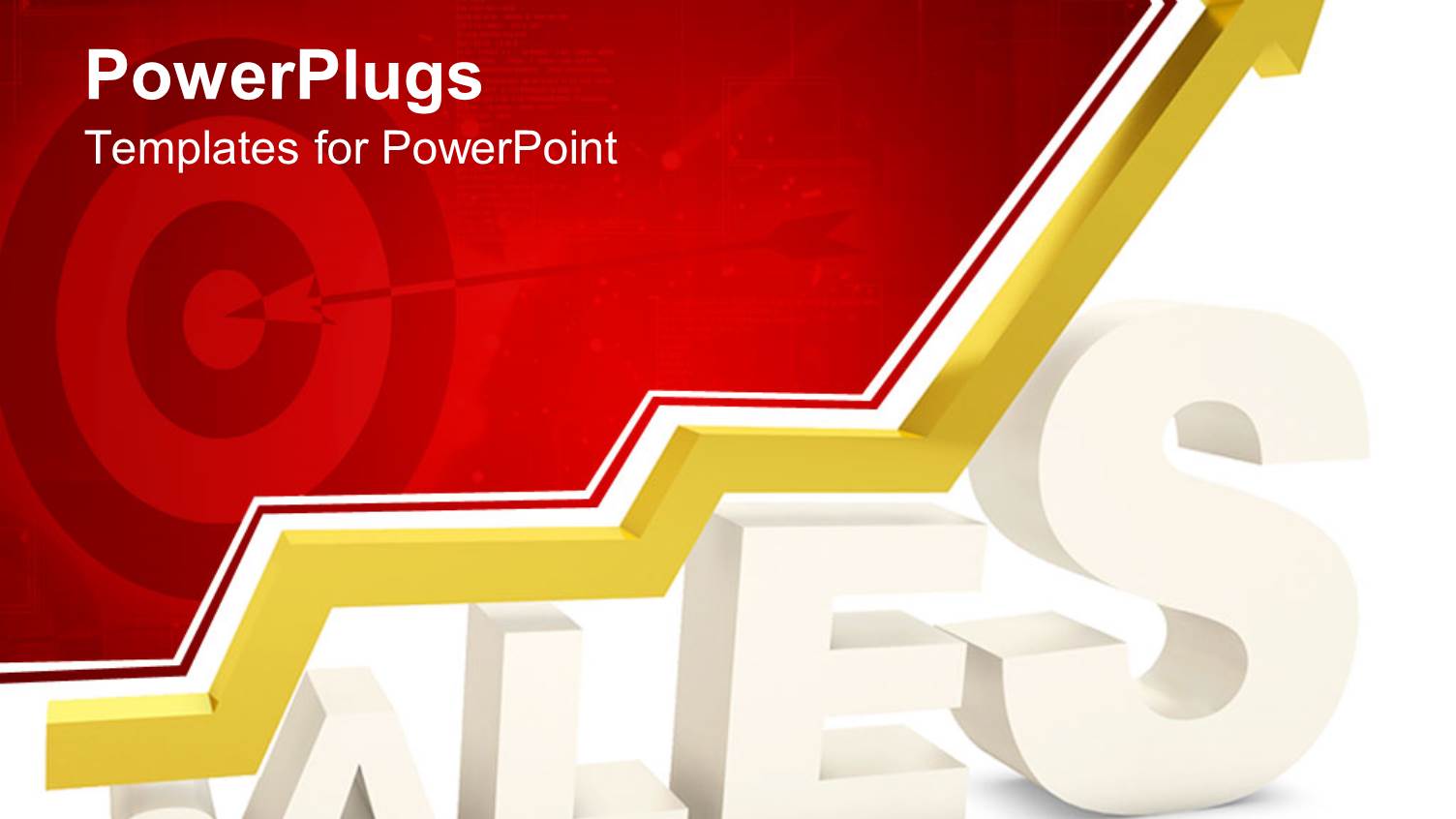 3D White Sales Word with Yellow Arrow Pointing Up Depicting Growth in Sales and Target with Arrow Fading in the Red