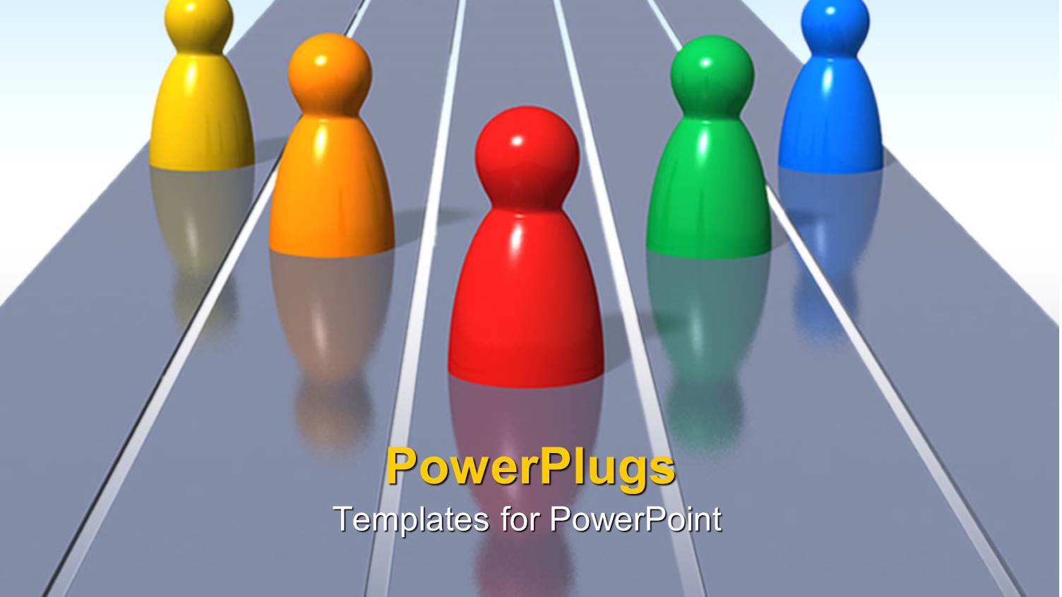 3D Wooden Colorful Figures on a Glossy Reflective Running Track Surface