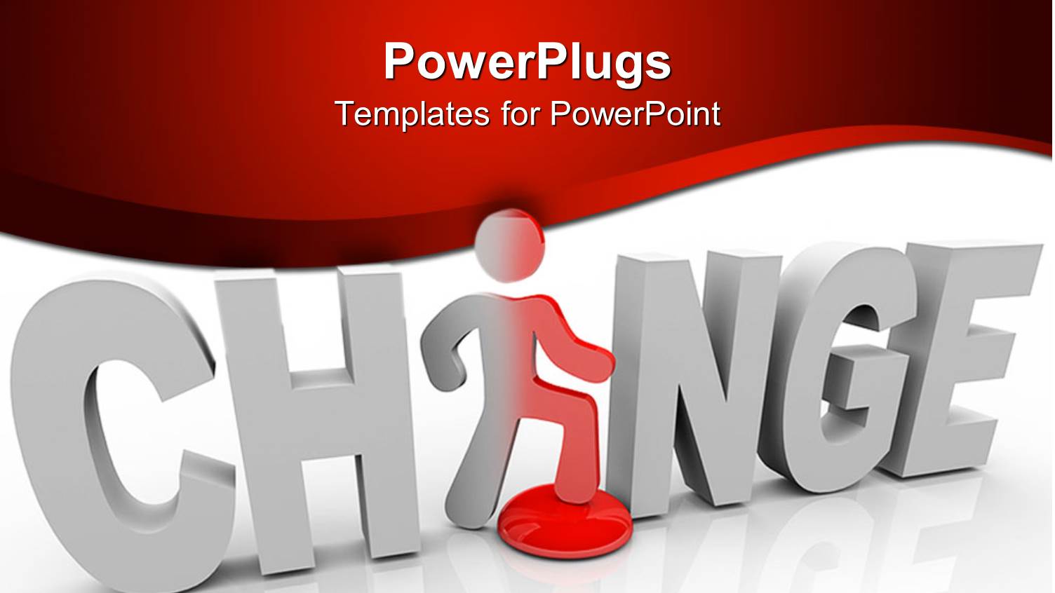 3D Word Change with White Letters and a Figure Replacing Letter a in Word Change on White and Red Background