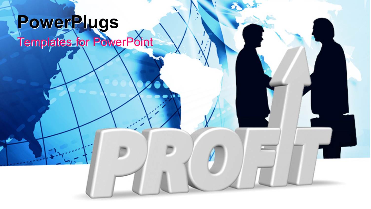 the 3D Word Profit with an Arrow and Silhouette of Business People Shaking Hands with Blue Colored Globe