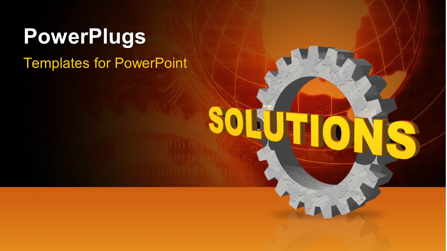 3D Word SOLUTIONS with Cogwheel Over World Map in Background